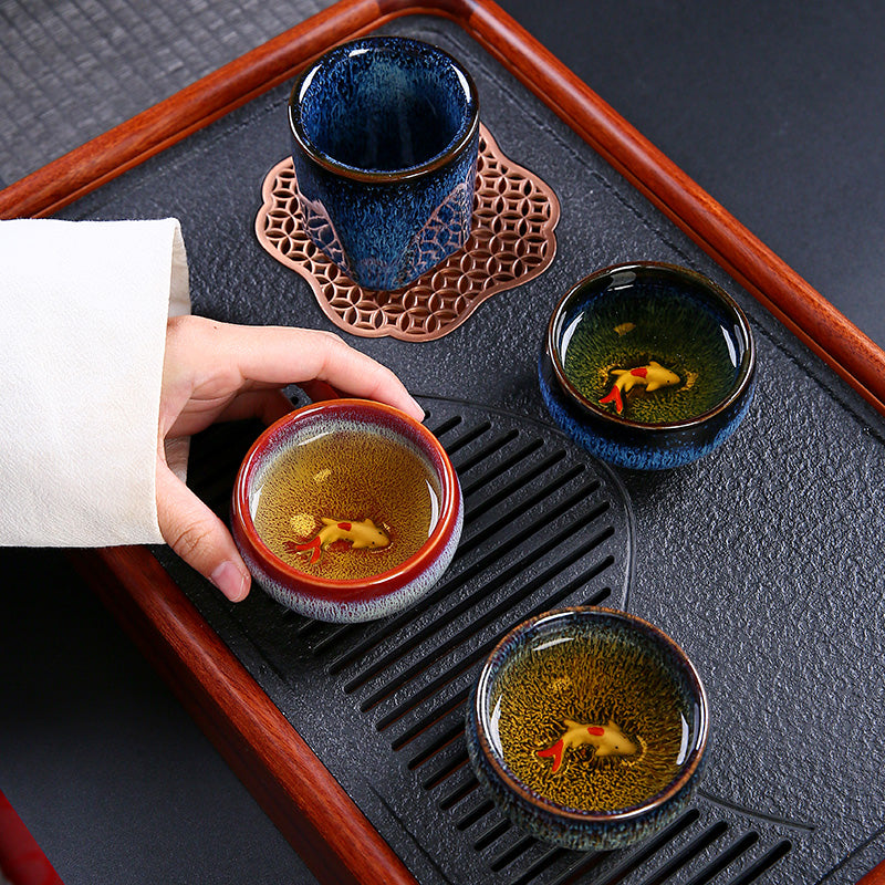 Set of 6 Glazed Jianzhan Tea Cups 74ml - Ceramic Tea Bowls with Gift Box