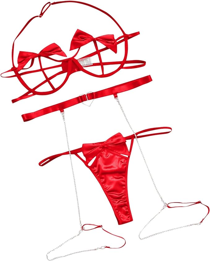 #228 Women's Sex Lingerie Naughty Sexy Lingerie Strap Bow Chain Splicing Backless