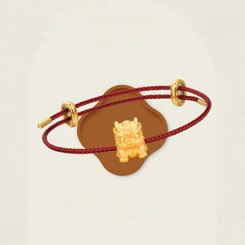 999 24K Pure Gold Adorable Yuan Rui Dragon Turtle Beaded Bracelet