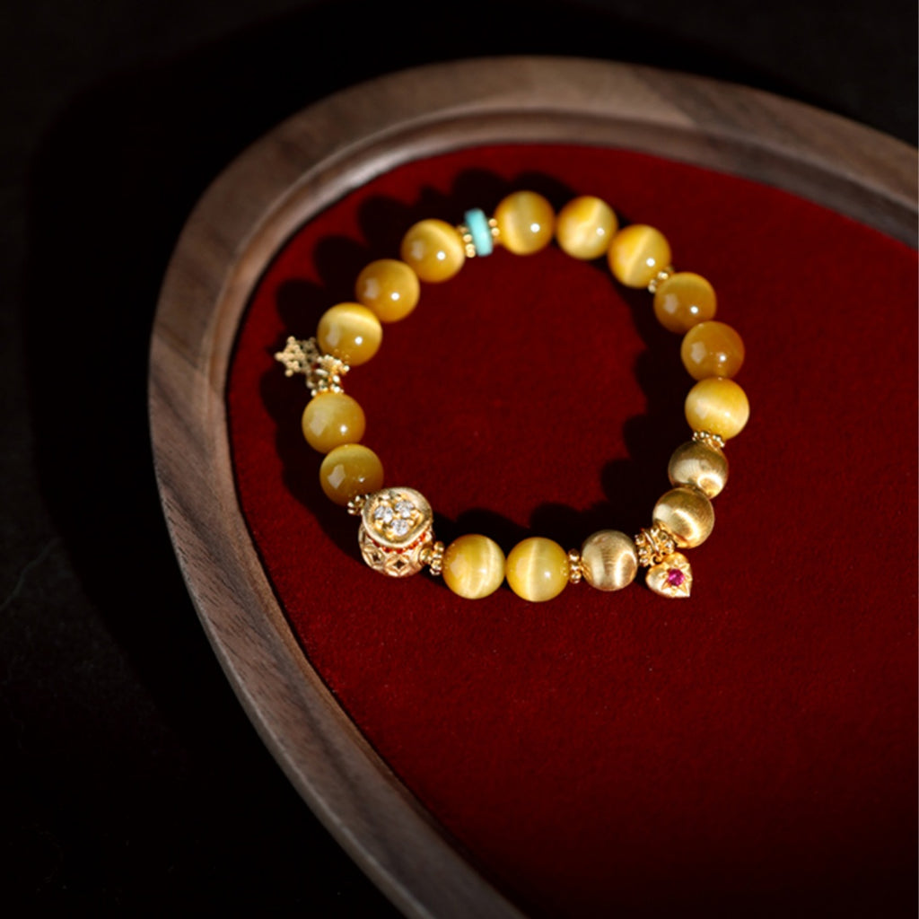 Daily Wealth Retro-inspired Versatile Tiger Eye Stone Bracelet with Ancient Gold Craftsmanship