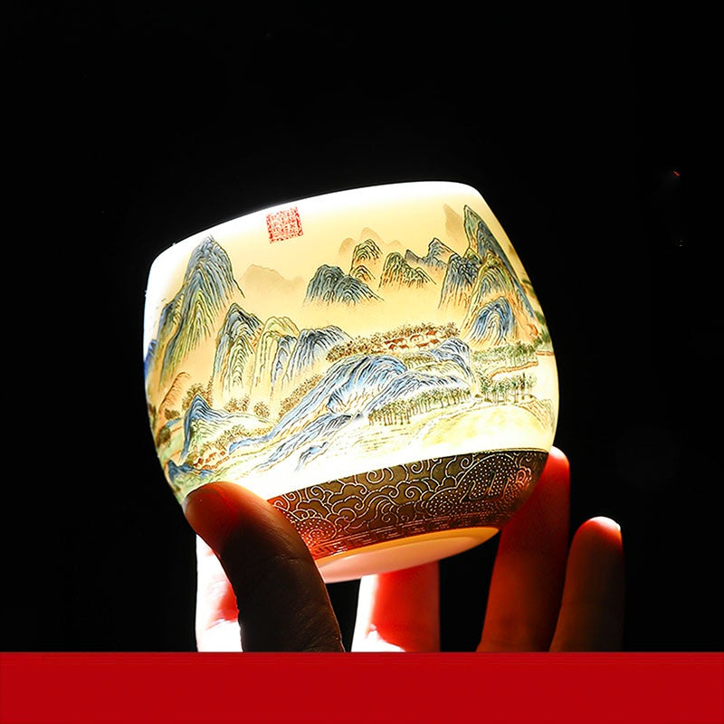 Thousand Miles Of Rivers And Mountains Porcelain Tea Cup 160ml- High-End Customizable Gift For Tea Lovers