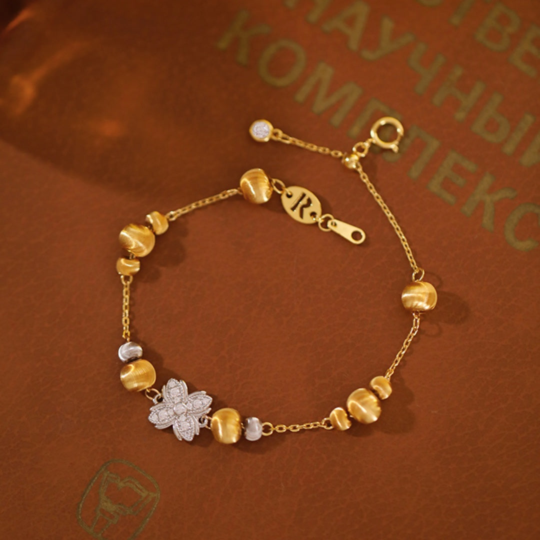 Endless Good Fortune Retro Design High-End Luxury Old Money Style Four-Leaf Clover Brushed Sterling Silver Bracelet