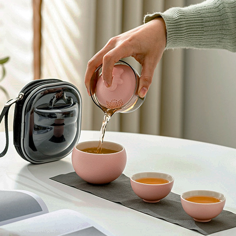 A beautifully crafted collection Ceramic Rabbit Travel Tea Set