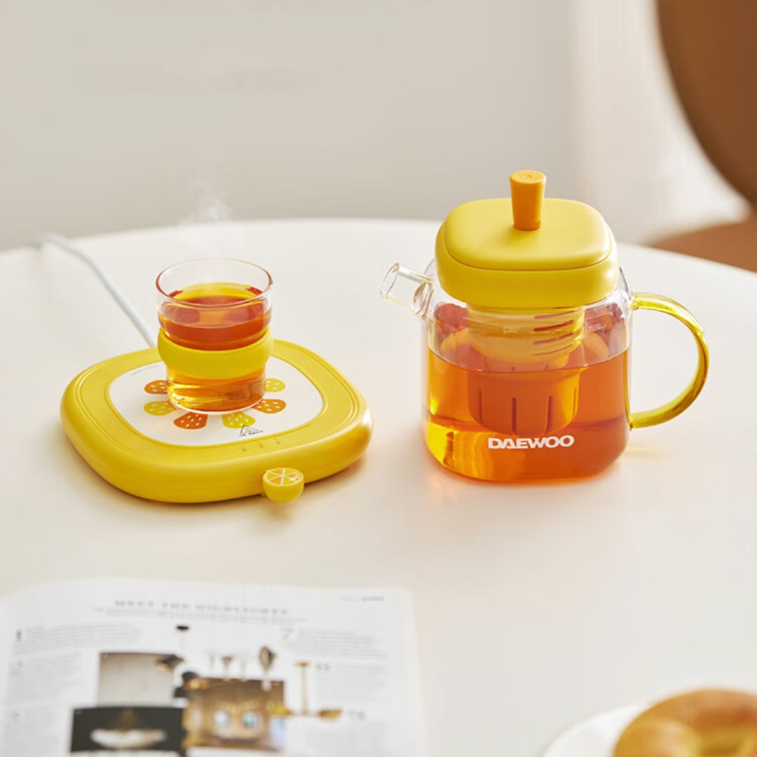 Heating Tea Pot Set with Tea Pot Heating Cup Mat and Sharing Cups