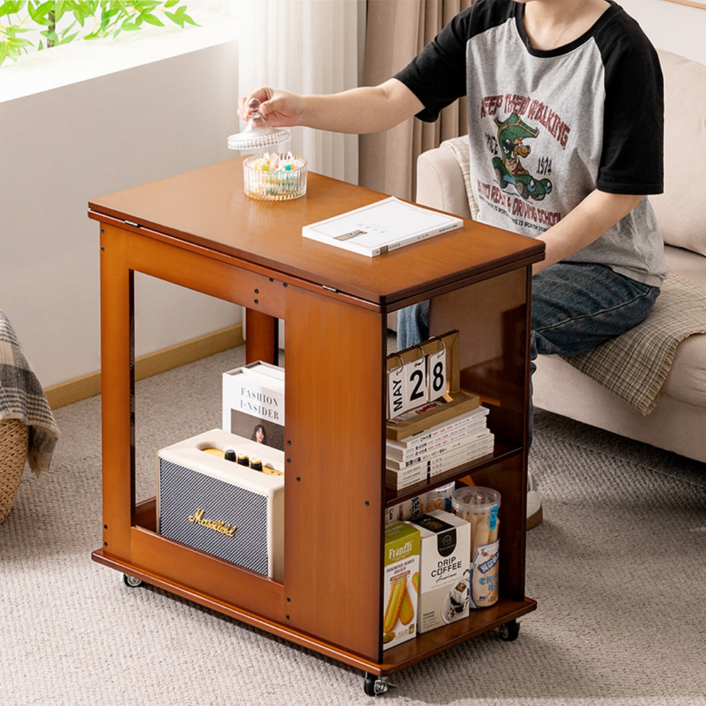 Multi-Functional Rolling End Table with Foldable Shelf