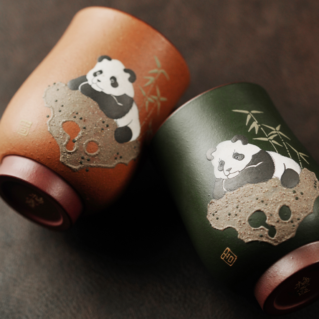 Purple Clay Master Tea Cup - Hand-Painted Giant Panda Design