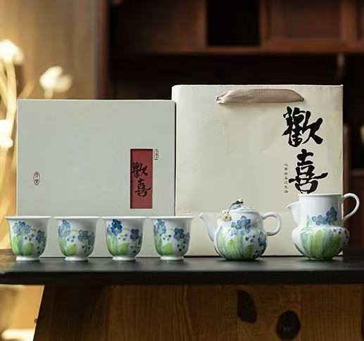 OG 6Pcs hand printed tea cup set
