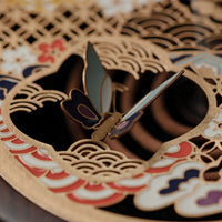 Handcrafted Chinese High End Black Sandalwood Butterfly Lamp Flower Incense Burner with Enamel Decoration