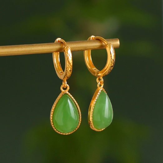 Natural Hetian Jadeite Waterdrop Earrings with Sterling Silver S925