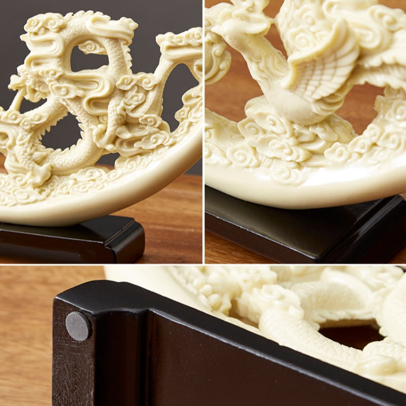 Eco Friendly Resin Dragon and Phoenix Carved Art Sculpture