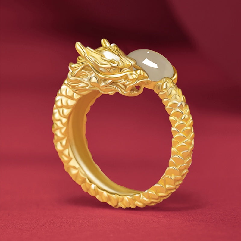Natural Adjustable Hetian Jade Dragon Tail Ring