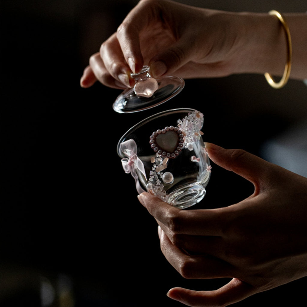 Crystal Heart Glass Gaiwan - Heat-Resistant Lidded Tea Bowl Set