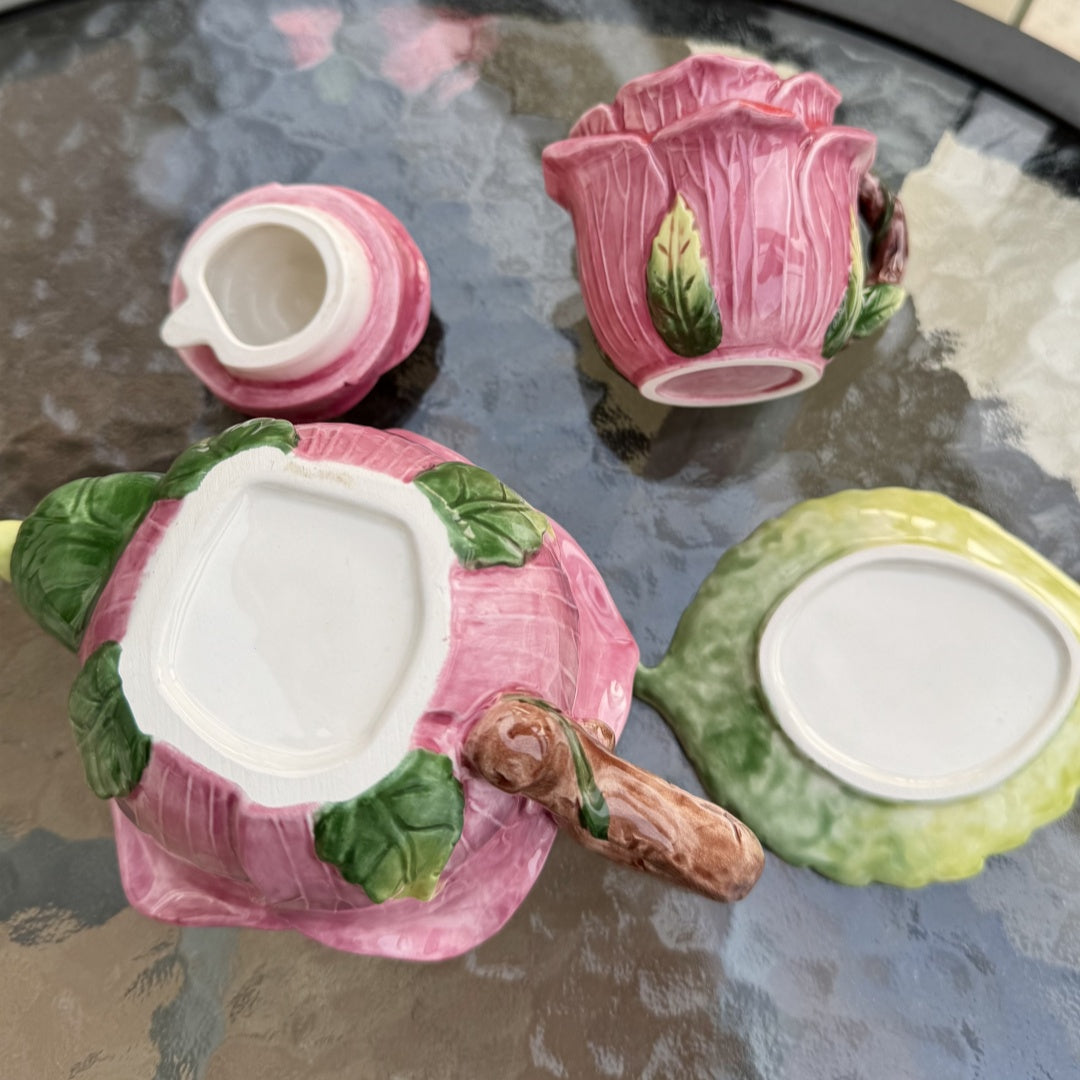 Glaze Rose Ceramic Tea Set - Teapot with Two Cups