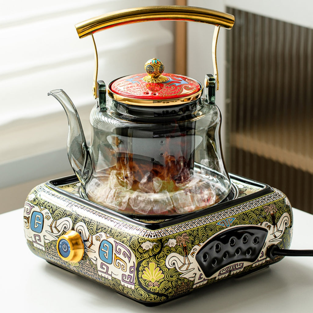 Imperial Glass Teapot Electric Tea Set - Traditional Brewing Kit with Transparent Ash-Grey Teapot & Electric Warmer