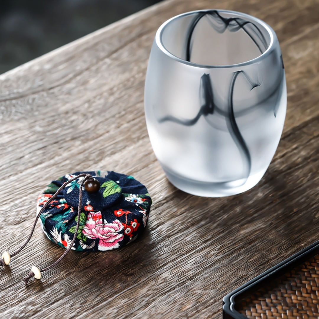 "Ink Wash" Glass Tea Canister with Wooden Lid
