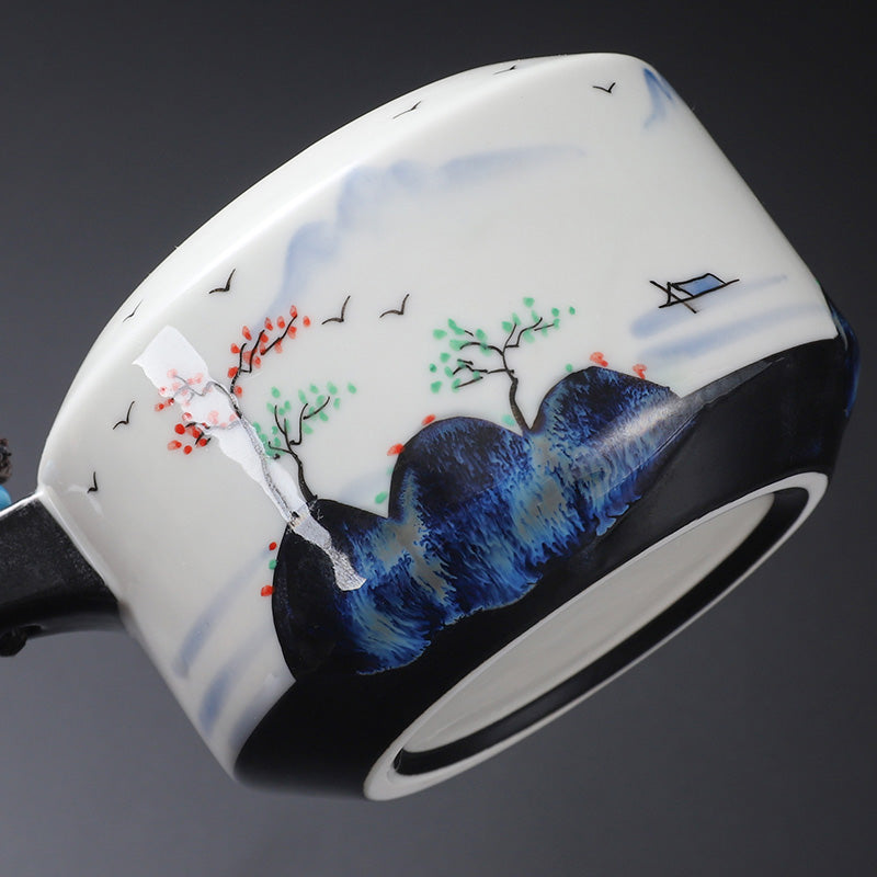 Hand-Painted Landscape Pitcher Handle Teapot