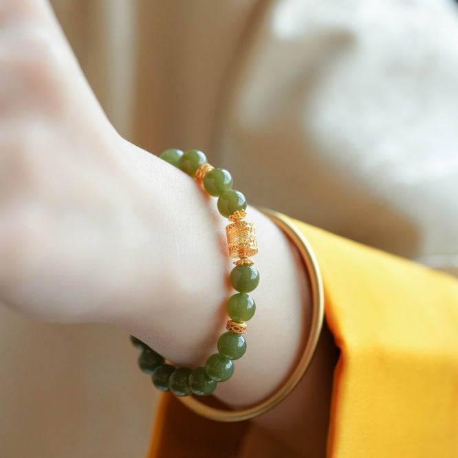 Natural Handcrafted Hetian Jade Beaded Bracelet