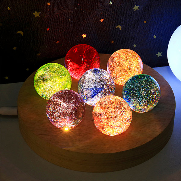 #D1 Colorful Crystal Ball Decoration - Glass - Wood - 7 Balls in a Set
