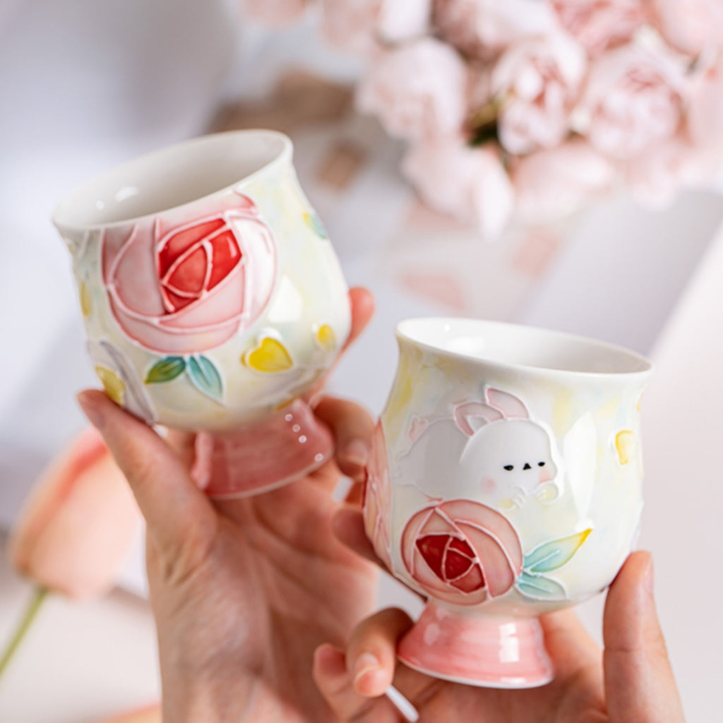 Floral Rose Rabbit Tea Set - Ceramic Tea Cups