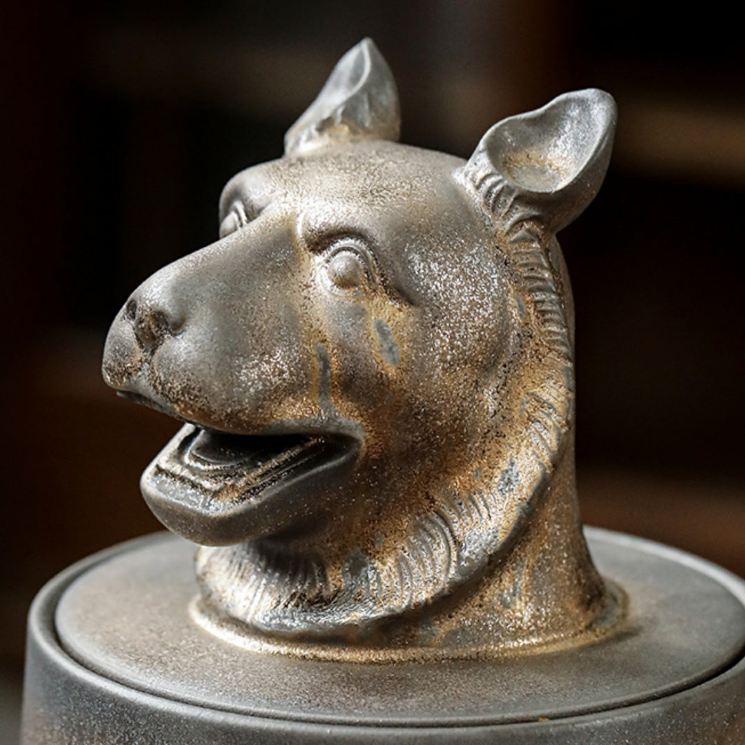 Gilded Zodiac Tea Caddy - 12 Chinese Animal Sign Ceramic Storage Jar