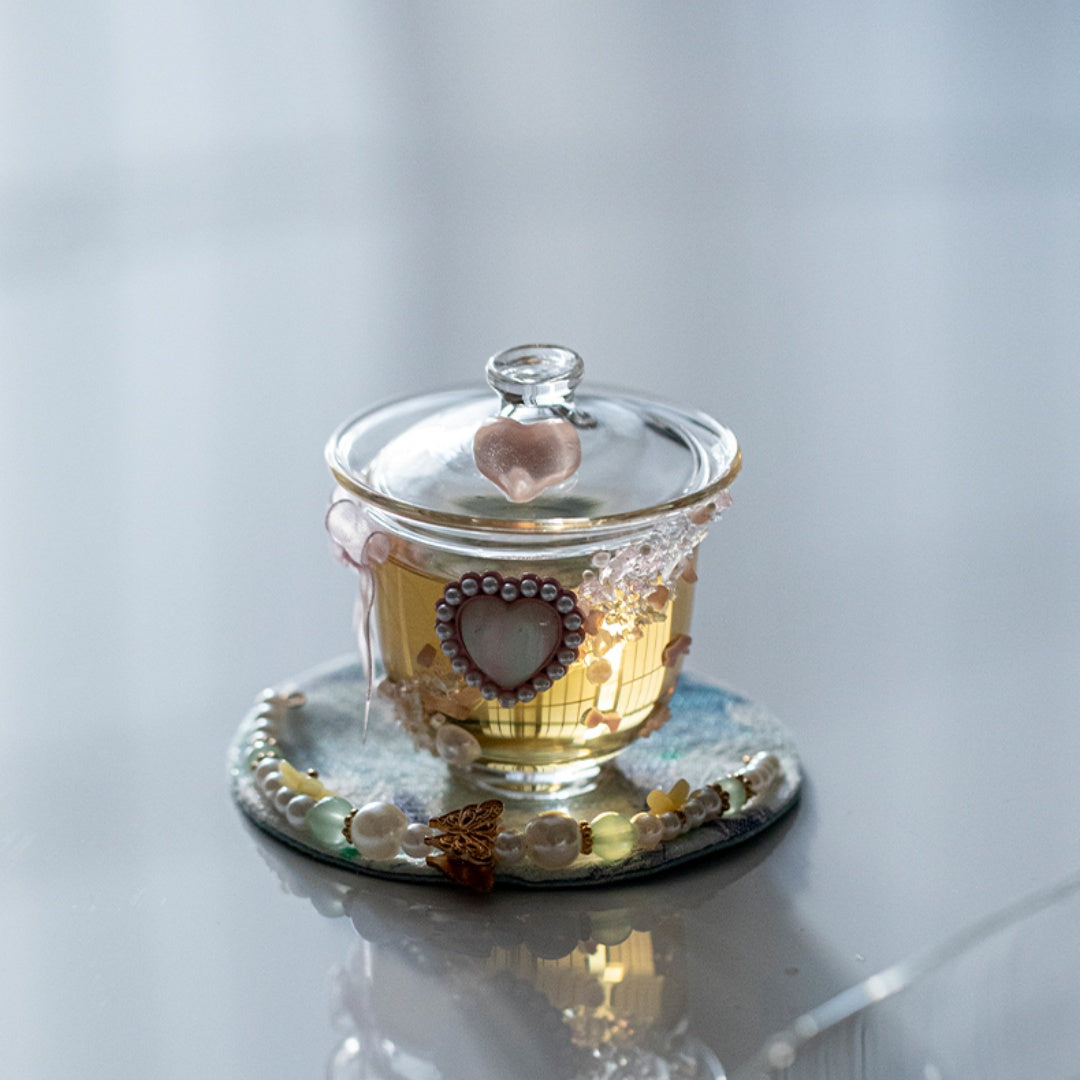 Crystal Heart Glass Gaiwan - Heat-Resistant Lidded Tea Bowl Set