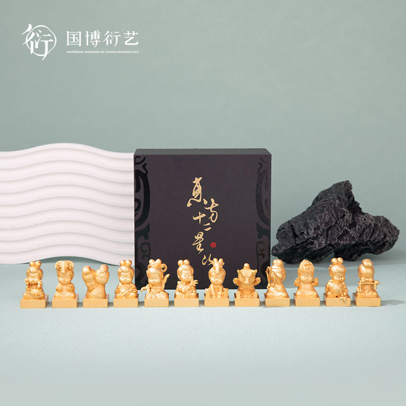 12 Star Signs Collectible Figurine Seals, Customizable Name Engraving, Zodiac-Themed Stamp Set