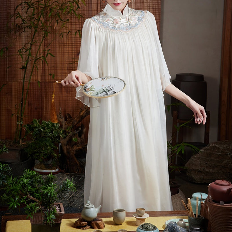 The World Of Timeless Elegance With Chinese-Style Mulberry Silk Cloud Collar Cheongsam Retro Dress
