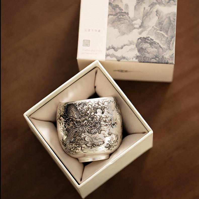 Dragon-Patterned Silver-Glazed Tea Cup
