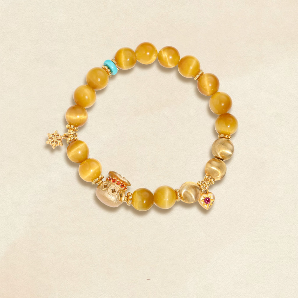 Daily Wealth Retro-inspired Versatile Tiger Eye Stone Bracelet with Ancient Gold Craftsmanship