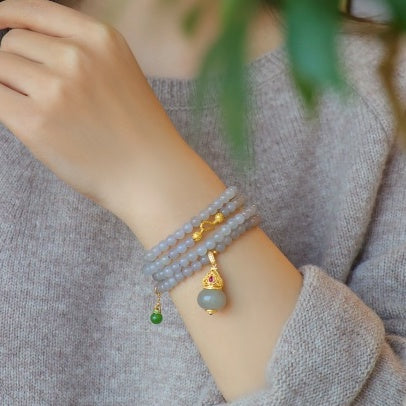 Elegant Natural Hetian Jade Lavender Gourd Pendant Necklace