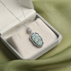 Natural Leaf Shaped Blue Aquamarine Pendant Necklace S925 Sterling Silver with Extendable Chain