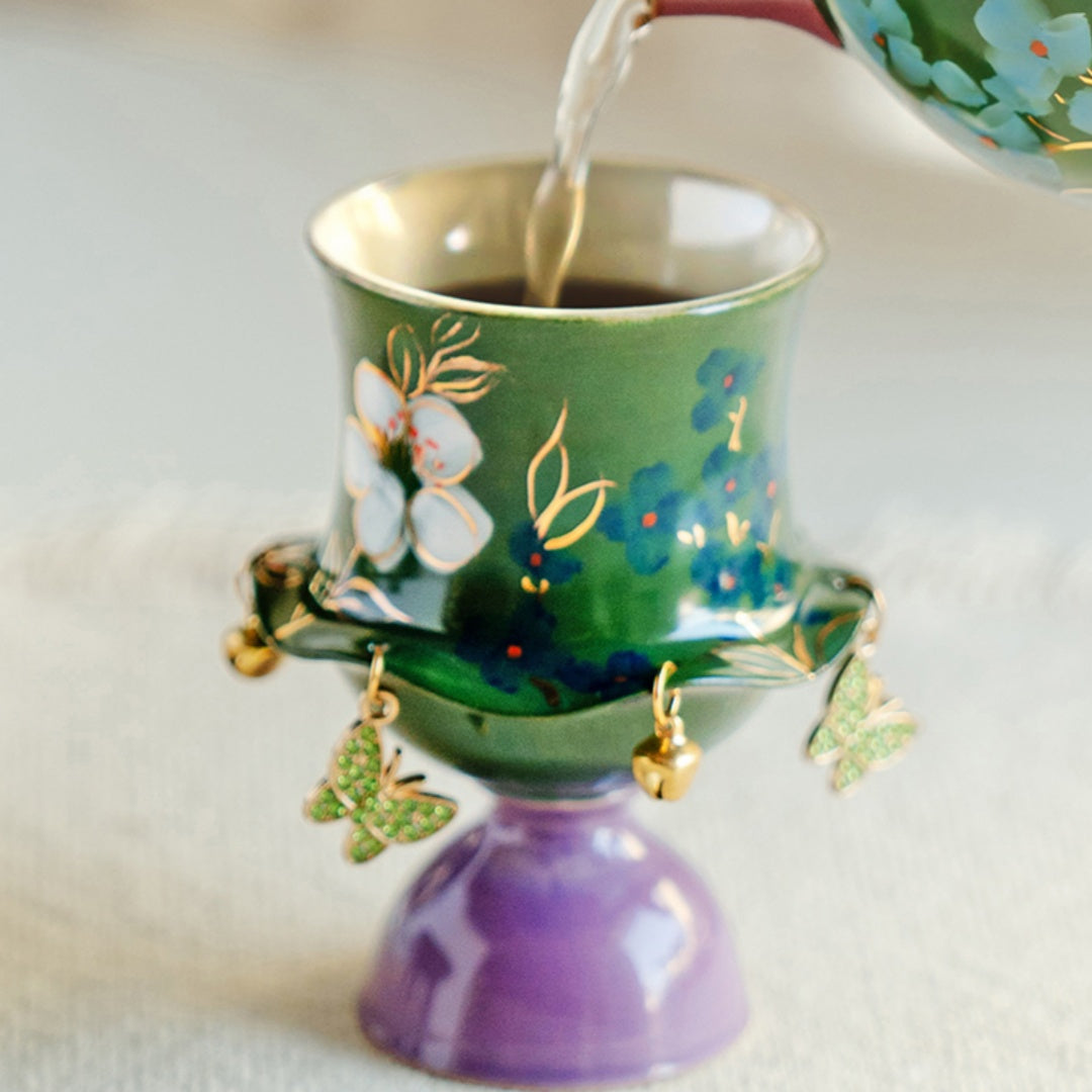 Premium Gongfu Tea Set - Handcrafted Emerald Green Porcelain with Hand-Painted Jasmine Motif
