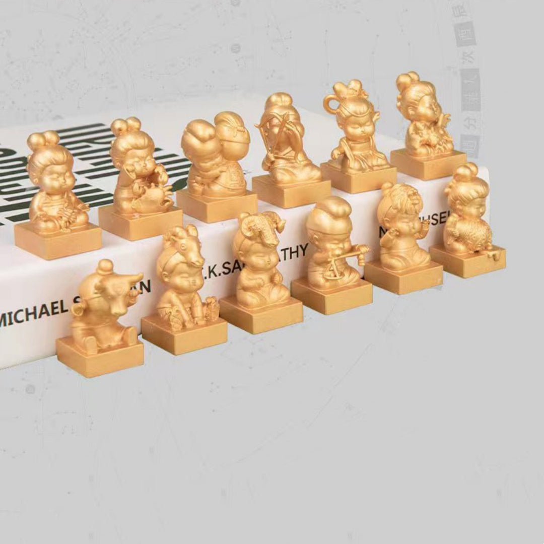 12 Star Signs Collectible Figurine Seals, Customizable Name Engraving, Zodiac-Themed Stamp Set
