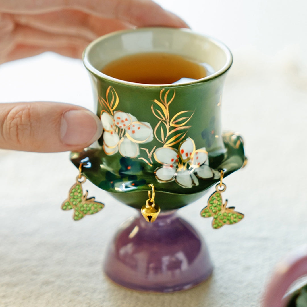 Premium Gongfu Tea Set - Handcrafted Emerald Green Porcelain with Hand-Painted Jasmine Motif