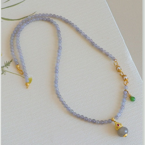Elegant Natural Hetian Jade Lavender Gourd Pendant Necklace