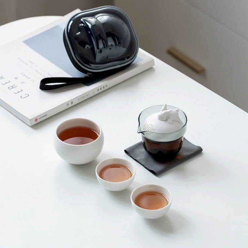 A beautifully crafted collection Ceramic Rabbit Travel Tea Set