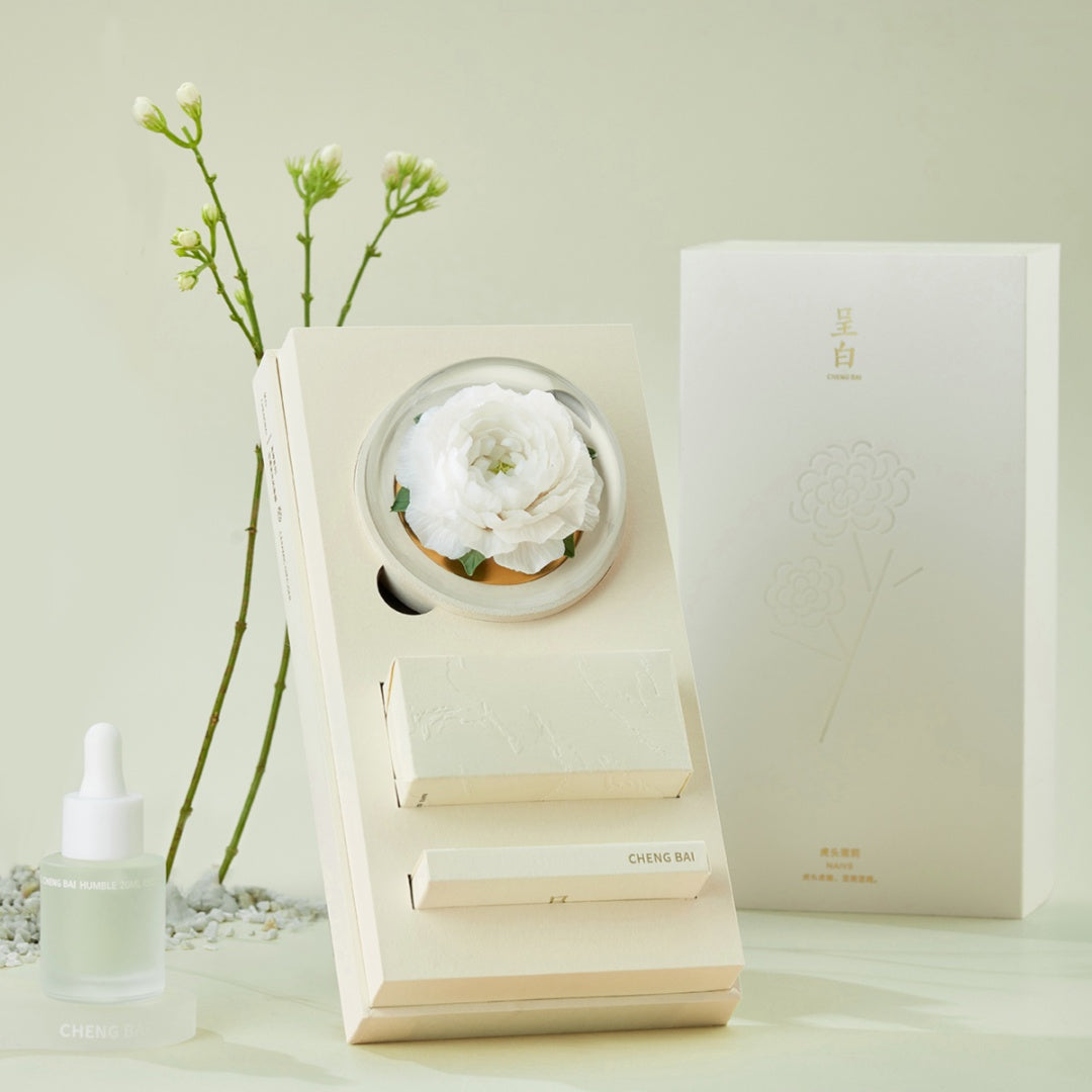 Intangible Cultural Heritage White Porcelain Jasmine Flower Scented Aroma Diffuser Gift Set – Handcrafted Ceramic Reed Diffuser with Natural Essential Oils