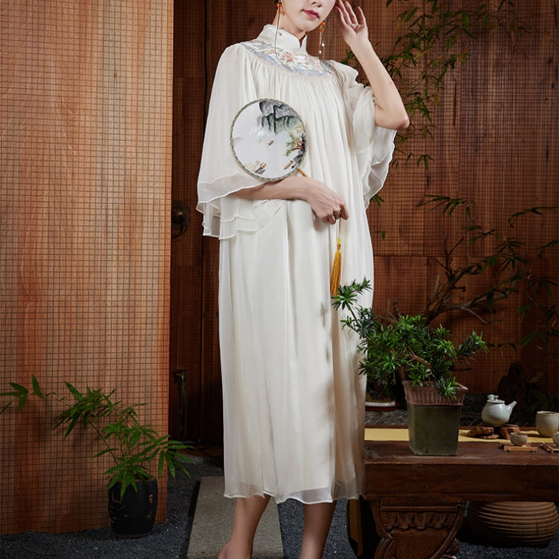 The World Of Timeless Elegance With Chinese-Style Mulberry Silk Cloud Collar Cheongsam Retro Dress