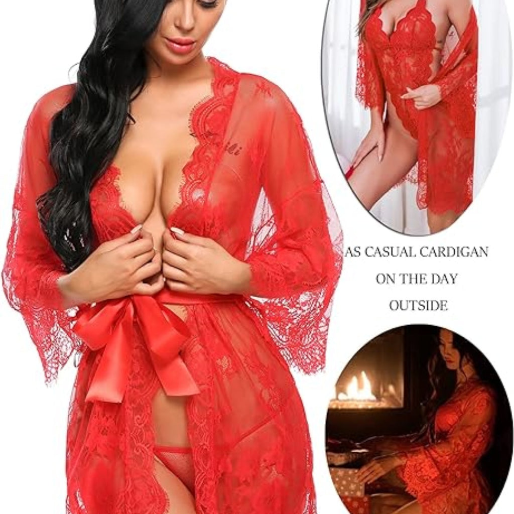 #227 Avidlove Women's Lace Kimono Robe Babydoll Lingerie Mesh Nightgown