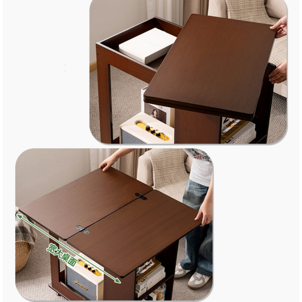 Multi-Functional Rolling End Table with Foldable Shelf