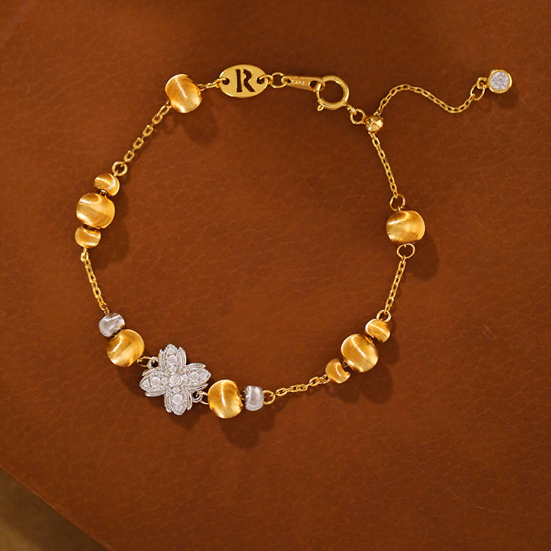 Endless Good Fortune Retro Design High-End Luxury Old Money Style Four-Leaf Clover Brushed Sterling Silver Bracelet