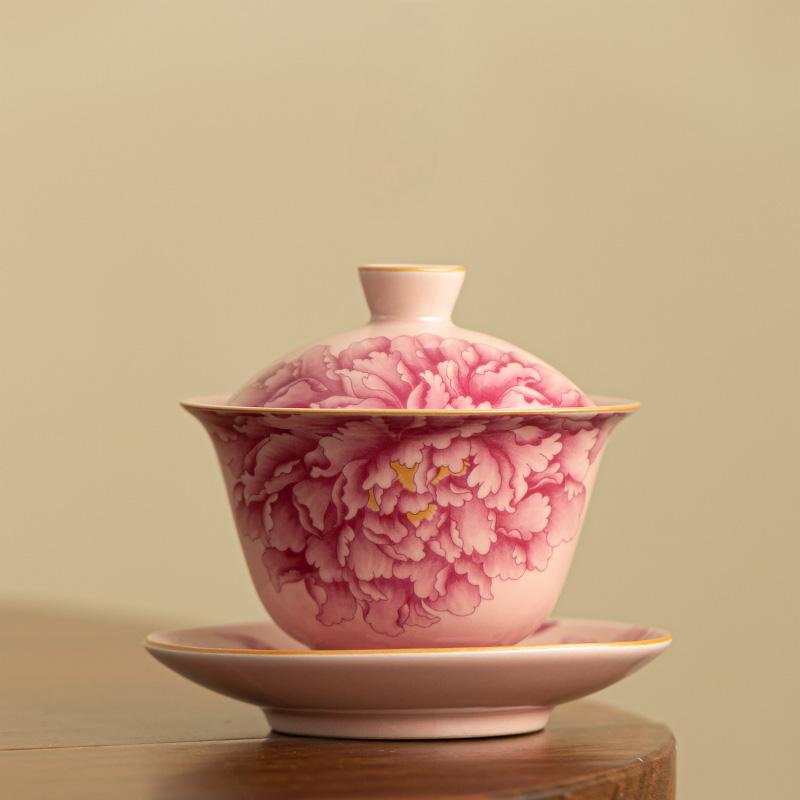 Pink Peony Ceramic Gaiwan