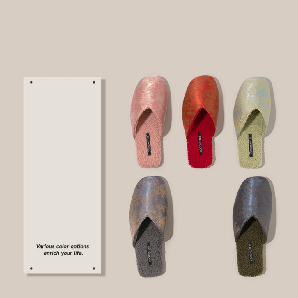 Luxury Velvet-Lined House Shoes with Camel Wool & Anti-Slip Sole