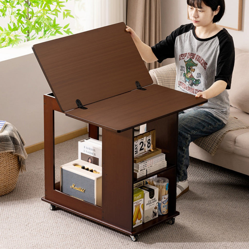Multi-Functional Rolling End Table with Foldable Shelf