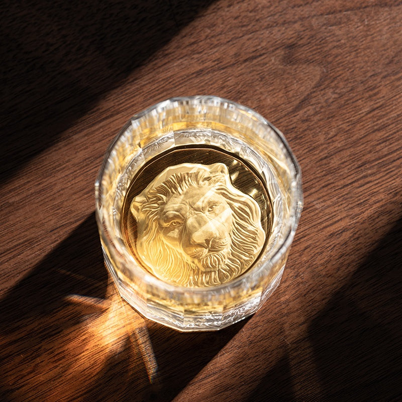 The Exquisite K9 Triple Color 3D Relief Crystal Lion Head Glass Cup