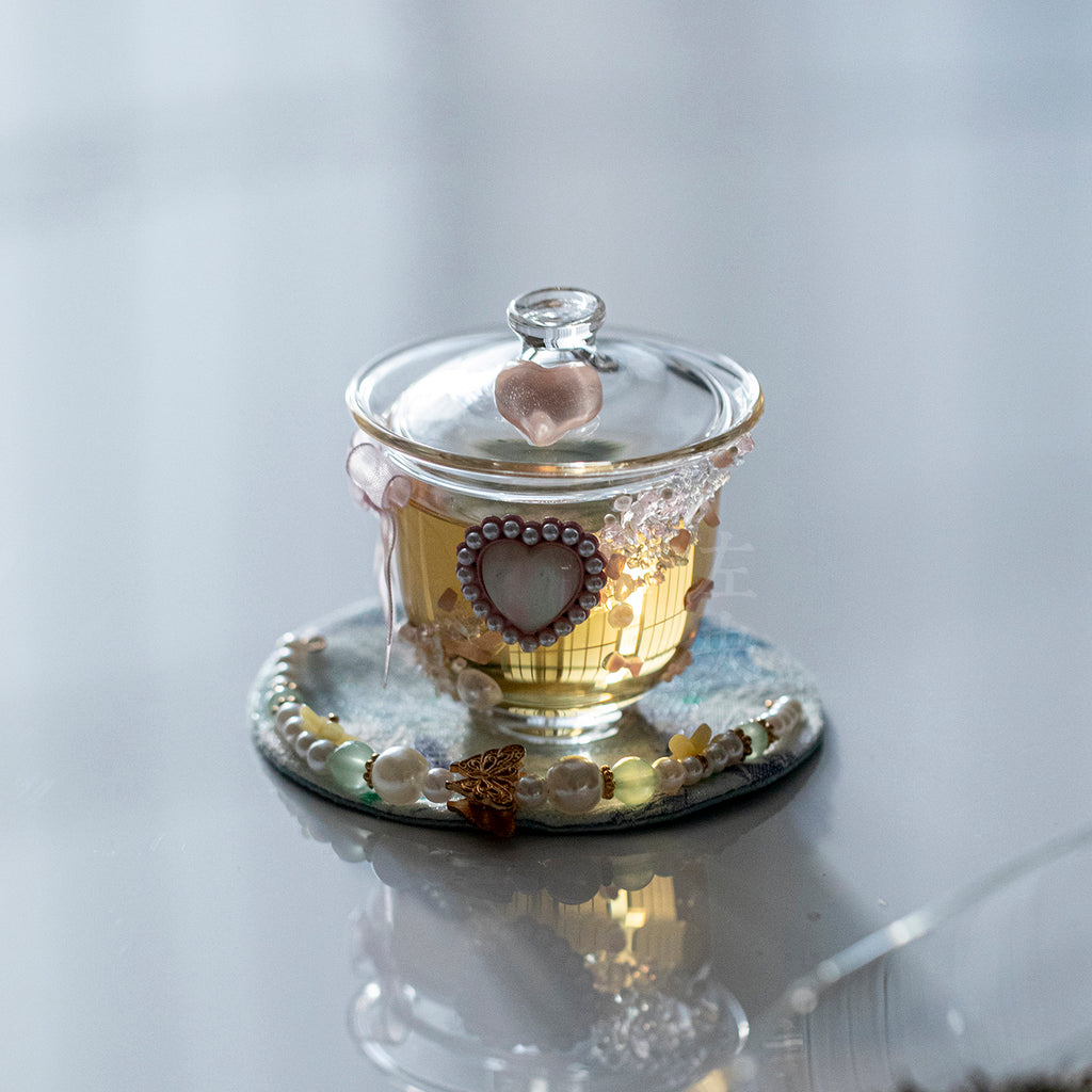Crystal Heart Glass Gaiwan - Heat-Resistant Lidded Tea Bowl Set
