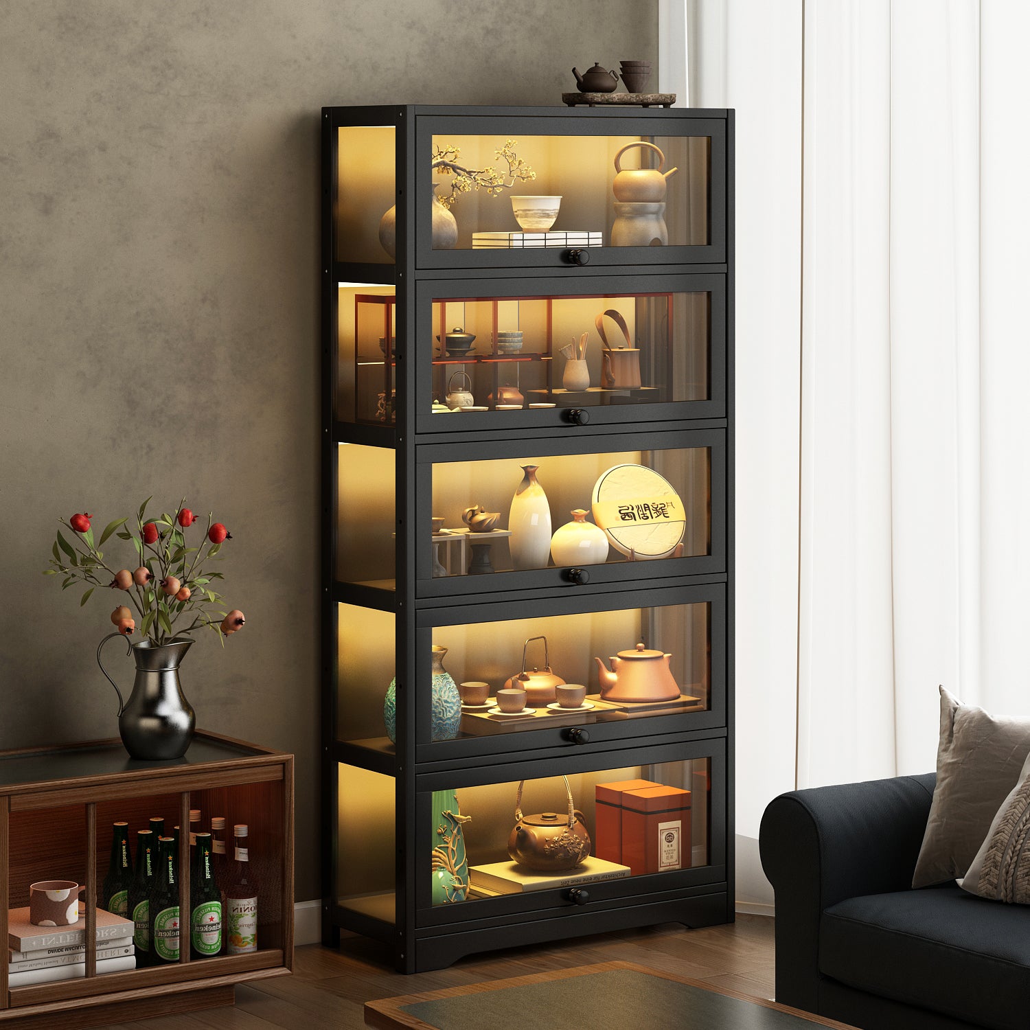 Premium Tea Display Cabinet with LED Lighting