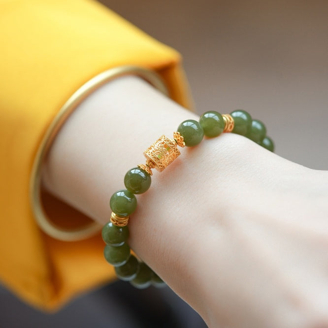 Natural Handcrafted Hetian Jade Beaded Bracelet