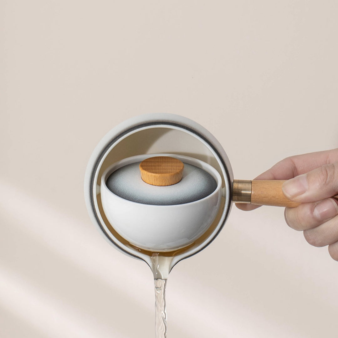 Rotating Auto-Brew Teapot(For Tea Balls) - Premium Ceramic Gongfu Tea Maker with 360° Swivel Base