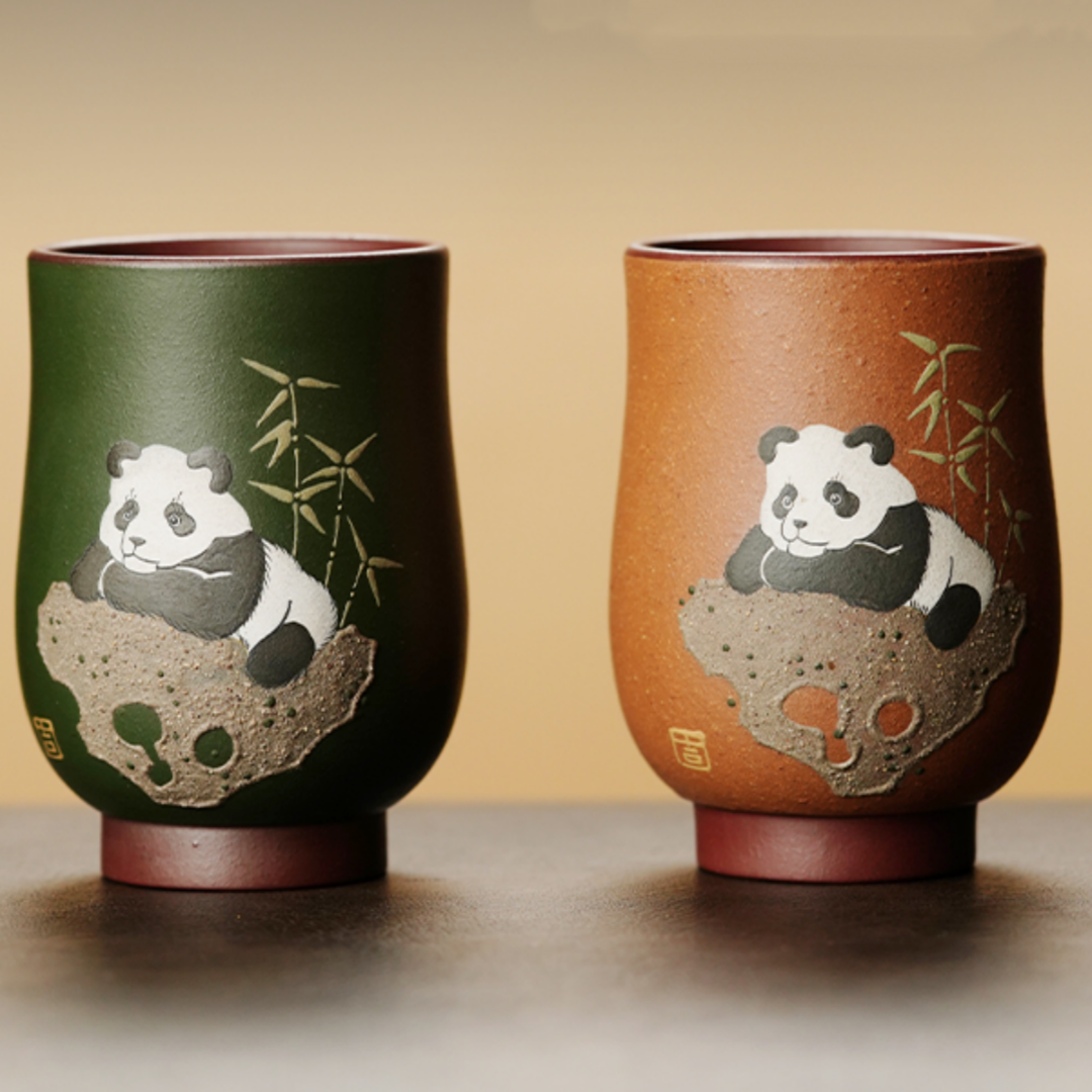 Purple Clay Master Tea Cup - Hand-Painted Giant Panda Design